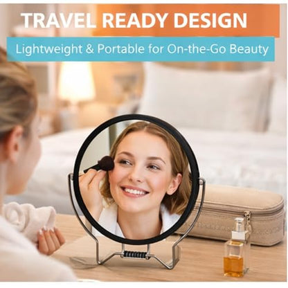 Tabletop Makeup Mirror with Stand, Double Sided 1X/2X Magnification, 5" x 4" Oval Vanity Mirror, 360° Swivel Desk Mirror for Bathroom Countertop, Portable Cosmetic Mirror for Travel and Bedroom