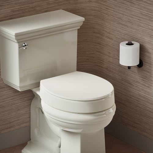 KOHLER 25876-96 Hyten 3" Height, Elevated Soft Close Round Toilet Seat, Contoured Seat with Grip-Tight Bumpers, Quick-Attach Hardware, Biscuit - color: Biscuit, size: Round