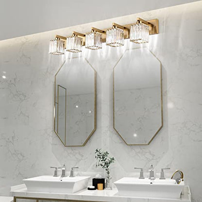 Aipsun Bathroom Vanity Lights Fixtures Crystal Vanity Light 5 Light Modern Brass Bathroom Lighting Fixtures (Exclude Bulb) - color: Gold, size: 40 inch