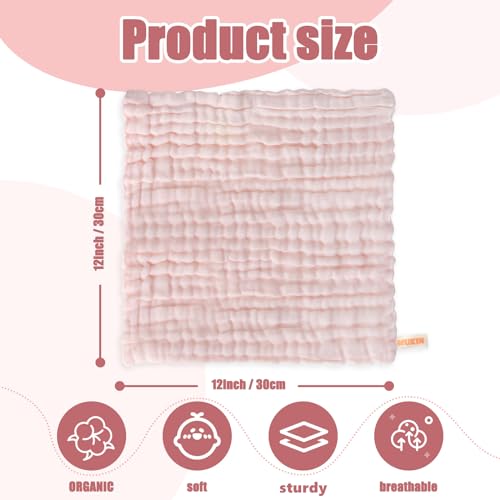 Baby Washcloths and Burp Cloths, Soft Absorbent Towels for Newborns, 6 Pack, 12x12 Inches (Pink) - color: Pink