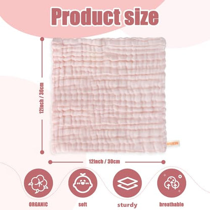 Baby Washcloths and Burp Cloths, Soft Absorbent Towels for Newborns, 6 Pack, 12x12 Inches (Pink) - color: Pink
