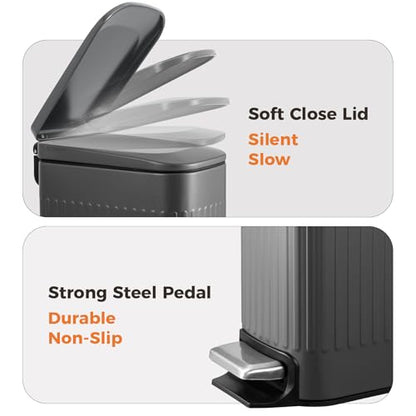 TrashAid Small 1.6 Gallon Stainless Steel Trash Can with Removable Inner Bucket, Grey, Hands Free Step Pedal Design | Removable Inner Bucket, Stainless Steel Garbage Can, Small Wastebasket for Toilet/Office/Bedroom, Retro Design, Odor Control - color: Gre