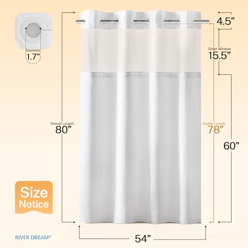 RiverDream Heavyweight Waffle No Hook Shower Curtain with Liner,White,54x80 | Dotted Waffle,Snap-in Liner,Heavy Duty,Quick Dry,Mesh Top Window,With Bottom Magnets,Hotel-Grade,Washable,Stall Long Size - color: White, size: 54"W x 80"L (Pack of 1)