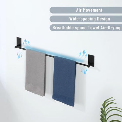 Alise Adhesive Towel Bar, 24 Inch Towel Racks for Bathroom,Matte Black | SUS 304 Stainless Steel,Bathroom Towel Holder No Drill, Strong Self Adhesive Towel Bar - color: Black, size: PJ-24 Inch
