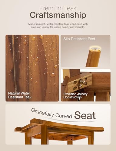 TINAMO 22" Teak L Shower Bench Seat for Inside Shower, 400Lbs Capacity | Solid Teak Wood, Sturdy 400 LBS Capacity, Slatted Design, Built-In Shelf & Handles, Non-Slip, Water-Resistant, Versatile Use