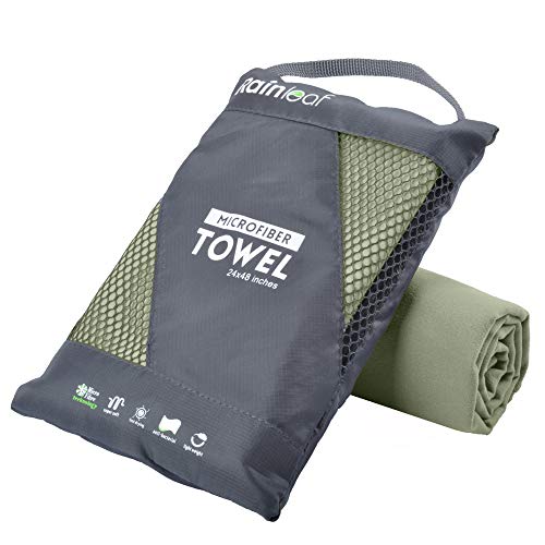 Rainleaf Microfiber Towel Quick Dry Camping & Travel & Gym Towel. Compact | Super Absorbent, Lightweight, Fast Drying. Suitable for Beach, Bath, Backpacking, Hiking, Swim. - color: Army Green, size: 32.00" x 16.00"