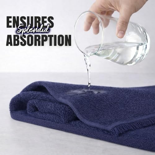 Fringed Reversible Fingertip Hand Towel (Size 11" W x 18" L) Terry Cotton Washcloth Set for Face and Bathroom use. (Navy, 3)