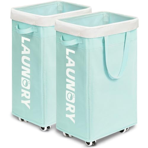 Goodpick 2-Pack Rolling Laundry Basket with Removable Wash Bag, 75L | Laundry Basket with Wheels, Collapsible Laundry Basket, Rolling Laundry Hamper with Handle for College Dorm,Blue - color: Blue 2-Pack