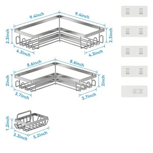 Adhesive Shower Caddy Shelf Organizer Rack,Rustproof Stainless Steel Bathroom Organizer with Large Capacity, No Drilling Corner Shower Shelves for Bathroom Storage & Home Decor - style: Style 2