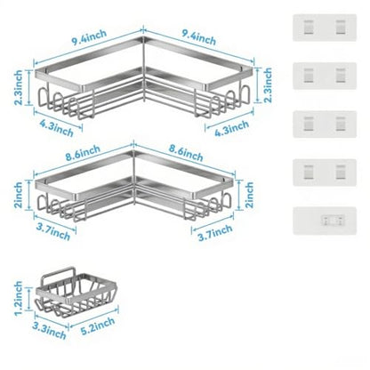 Adhesive Shower Caddy Shelf Organizer Rack,Rustproof Stainless Steel Bathroom Organizer with Large Capacity, No Drilling Corner Shower Shelves for Bathroom Storage & Home Decor - style: Style 2
