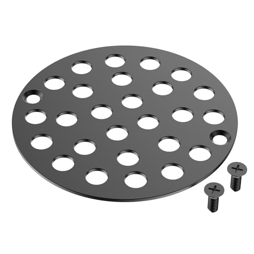 EXF 4 Inch Screw in Round Shower Floor Drain Cover, Stainless Steel Replacement Shower Drain Strainer Hair Catcher Matte Black - color: Black-round