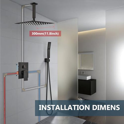 Aolemi Ceiling Shower Faucet with Handheld 12 Inch Head Oil Rubbed Bronze | Shower Valve and Trim Kit,SUS304 Rain Head and Handle Set System,All Metal,Bathroom, Handheld Spray - color: Bronze, size: 12 Inch Ceiling Shower Head