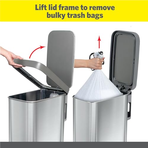 Glad Slim Trash Can with Clorox Odor Protection - Narrow Kitchen Garbage Bin with Soft Close Lid, Step On Foot Pedal and Waste Bag Roll Holder, All Stainless, 12 Gallon/45 Liter - color: All Stainless