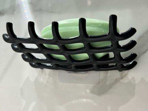 2-Pack Adhesive Soap Holder, No Drill Wall Mounted Self Draining Soap Dish for Shower Bathroom Kitchen(Black) - color: Black
