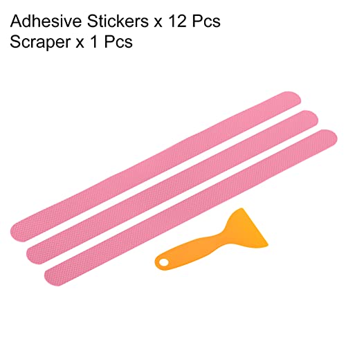 PATIKIL Non Slip Bathtub Stickers 15 x 0.8 Inch, 12 Pack Safety Shower Treads Adhesive Decal Square with Scraper for Stairs Tub Shower, Pink - color: Pink, size: 15 x 0.8"