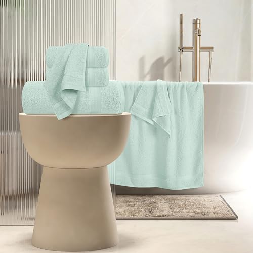 MyOwn 6 Piece Towel Set, 100% Combed Cotton - 2 Bath Towels, 2 Hand Towels, 2 Wash Cloths - 500 GSM Luxury Hotel Quality Ultra Soft Highly Absorbent Towel Set for Bathroom - Sea Green - color: Sea Green