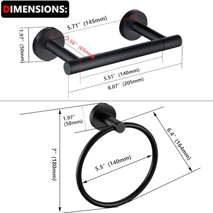Matte Black Flip Toilet Paper Holder and Hand Towel Ring Set 2 Pieces Bathroom Hardware Accessories Set SUS 304 Stainless Steel Heavy Duty Wall Mounted Bathroom Holder - color: Black
