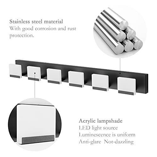 Ralbay LED Black Modern Vanity Light 6 Light Matte Black Bathroom Vanity Lights Acrylic Bathroom Vanity Lights Fixtures - color: Black, size: 6-Light