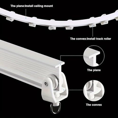 Flexible Bendable Curtain Track, 3.28ft Wall Mount PVC Steel Plate, Heavy Duty Ceiling Curtain Track, Curved Tracks for Window Bay Shower (White-2pcs) - color: White-2pcs