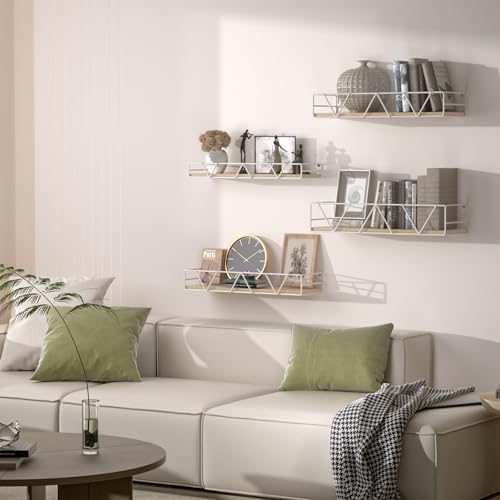 Floating Shelves Set of 4, Wood Wall Shelf, Farmhouse Shelf for Bedroom | Wall Mounted Floating Shelf for Living Room, Bedroom, Bathroom, Kitchen, Office - color: White-4pcs