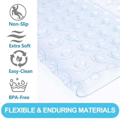 21 x 21 Inch Shower Stall Mat Non Slip, Square Bath Mat for Stand Up Showers with Suction Cups and Drainage Holes, Machine Washable, Clear