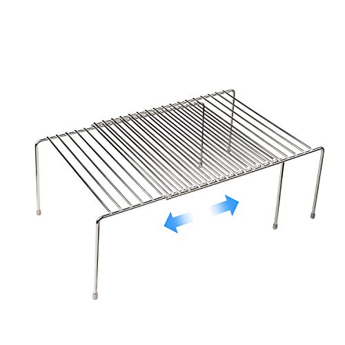 Tomorotec Expandable Kitchen Cabinet Organizer Stainless Steel Shelf Silver | Adjustable from 12.8 to 22.8 Inches Rustproof with Anti-Slip Feet for Pantry Bathroom Closet and Countertop Organization - color: Silver-1Pcs