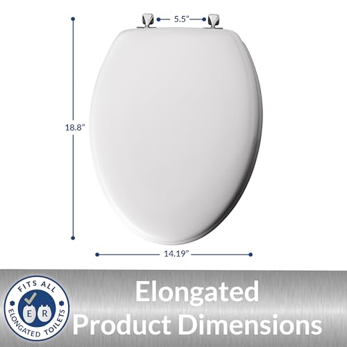 MAYFAIR 1844CP 000 Toilet Seat with Chrome Hinges will Never Come Loose, ELONGATE , White - size: Elongated, style: Chrome Hinge