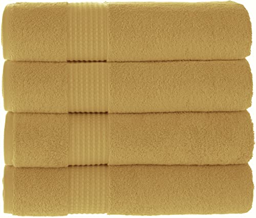 MAURA Basics Performance Bath Towels 100% Turkish Cotton with Hook Loops. Extra Large Luxury Absorbent Plush Towel Sets for Bathroom, Daily Use American Standard Size 27”x54”, Pure Gold - color: Pure Gold, size: Bath Towel (4-Pack)