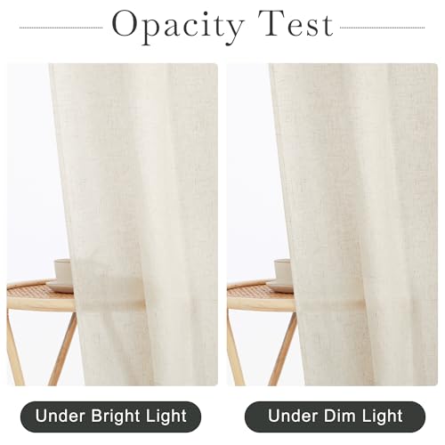 KGORGE Natural Linen Shower Curtain for Bathroom - Linen Blend Button Hole Semi Sheer Lightweight Waterproof Shower Curtains for Bathtub, 54 x 78 inches Long, Hooks Included | Semi-Sheer Waterproof Fabric Lightweight Button Hole for Bathtub, 12 Rust-Proof