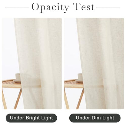 KGORGE Natural Linen Shower Curtain for Bathroom - Linen Blend Button Hole Semi Sheer Lightweight Waterproof Shower Curtains for Bathtub, 54 x 78 inches Long, Hooks Included | Semi-Sheer Waterproof Fabric Lightweight Button Hole for Bathtub, 12 Rust-Proof