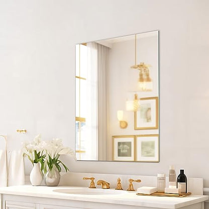 Frameless Wall Mirror 18"x24" Bathroom Vanity Mirror Shatterproof | Modern Wall Mount Mirror, Horizontal & Vertical, Rectangle Mirror for Over Sink, Living Room, Bedroom - size: 18"L x 24"W