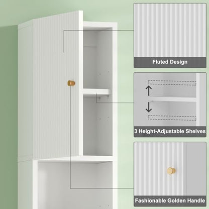 Qupui Fluted Bathroom Wall Cabinet, 31.5" 4-Tier Medicine Cabinet, White | Fluted Door Panels. Adjustable Shelf. Dual-zone Storage With Doors And Open Shelf. Wall-mounted. Engineered Wood