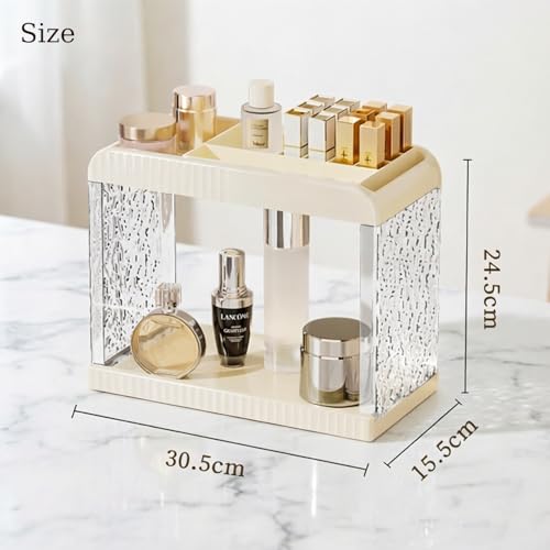 Bathroom Countertop Organizer, 2 Tier Makeup Storage Counter Shelf, Perfume Stand Vanity Holder Skincare Cosmetic Lipstick Dresser Office Tray for Bedroom Living Room Dressing Table, Acrylic - color: White 1 - Acrylic