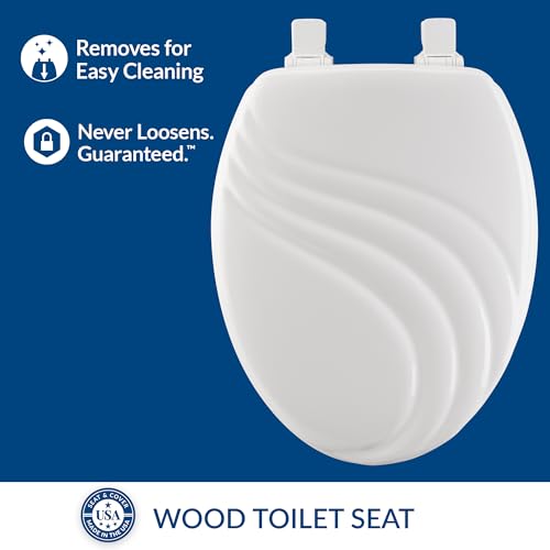 Mayfair Sculptured Swirl Toilet Seat, Easy Clean Hinges with Durable Wood Seat, Made in USA, Elongated, White - color: White, size: Elongated, style: Swirl