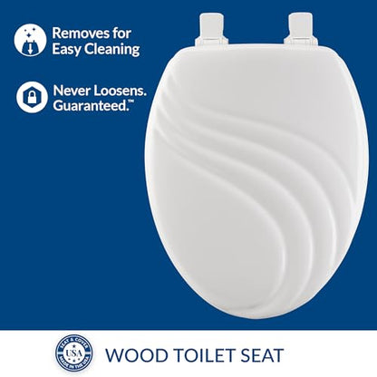 Mayfair Sculptured Swirl Toilet Seat, Easy Clean Hinges with Durable Wood Seat, Made in USA, Elongated, White - color: White, size: Elongated, style: Swirl