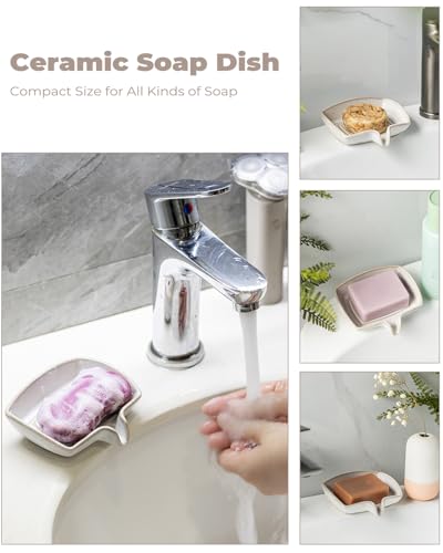 Zoeeker Self Draining Soap Dish, Ceramic Soap Holder with Waterfall Design | Shower Bar Soap Holder with Drainage Soap Saver for Shower, Bathroom, Sink, Kitchen and Countertop, Keep Dry, Beige White - color: Beige White, size: Rectangular