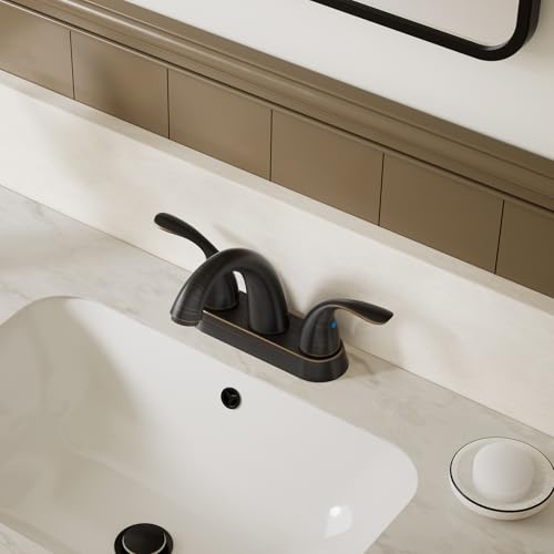4 Inch 2 or 3 Holes 2 Handles Centerset Lead-Free Bathroom Sink Faucet, Oil Rubbed Bronze Bathroom Faucet with Copper Pop Up Drain and Water Supply Lines, BF008-5-ORB - color: Oil Rubbed Bronze, style: 1 Pack