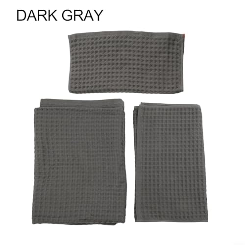 Soft textured waffle cotton towels, a reliable three-piece collection for all household needs (Dark Grey) - size: Dark gray