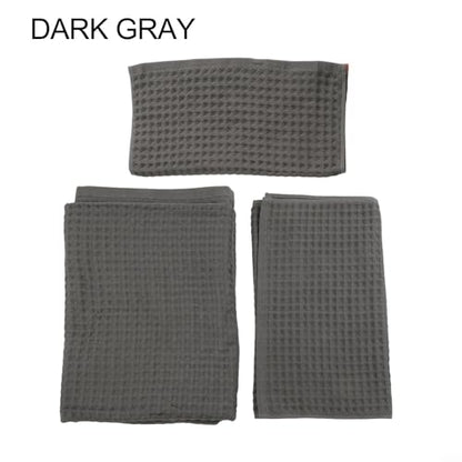Soft textured waffle cotton towels, a reliable three-piece collection for all household needs (Dark Grey) - size: Dark gray
