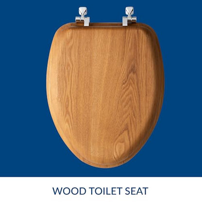 Mayfair Natural Oak Veneer Toilet Seat with Chrome Hinges, Elongated, Wood (Pack of 2) - size: Elongated (Pack of 2)