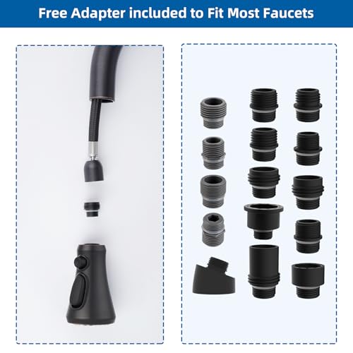 Hibbent Pull Down Kitchen Faucet Head Replacement, NSF/ANSI/CAN 61 & CUPC Certified 3-Function Sink Spray Nozzle with 15 Adapters Compatible with Moen, Delta, Kohler Faucets - Oil-Rubbed Bronze - color: Oil Rubbed Bronze, style: 1.8 Gallon Per Minute