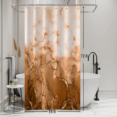 Brown Marble Stall Waterproof Shower Curtain 36x72 inches | RV Small Shower Curtain Set for Bathroom, Abstract Modern, Machine Washable, Easy to Install with Hooks, Ombre White Brown - color: Brown, size: 36"W x 72"L (Pack of 1)