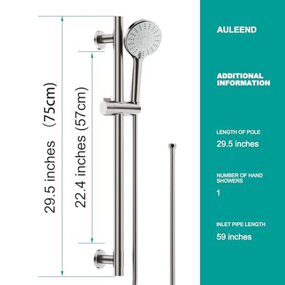 Shower Slide Bar Handheld Shower Head with Hose, 5-Function Hand Shower with Wall Mount，shower slide bar,adjustable height shower head (A-round, Brushed Nickel) - color: Brushed Nickel