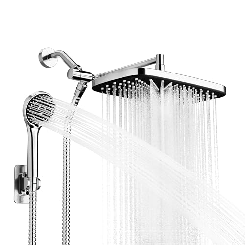 Chrome Rain Shower Head with Handheld Shower Head, 5 Spray Modes | High-Pressure Dual Shower Combo, Multi-Spray Handheld, 15-Inch Metal Extension Arm, Detachable Design for Easy, Flexible Use - color: Chrome