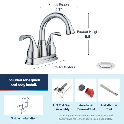 Moen Idora Chrome Two-Handle Centerset Bathroom Sink Faucet with Drain Assembly, 84115 - color: Chrome, size: 4 Inch Centerset