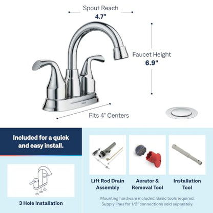 Moen Idora Chrome Two-Handle Centerset Bathroom Sink Faucet with Drain Assembly, 84115 - color: Chrome, size: 4 Inch Centerset