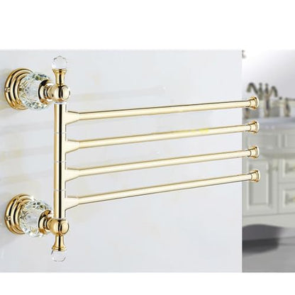 ZHOUXIAO Premium Brass Crystal Swing Out Towel Bar Gold Finish/Towel Racks for Bathroom, Metal Polished Towel Bar Folding Arm Swivel Hanger Bathroom Storage Organizer Wall Mo gold-3bars