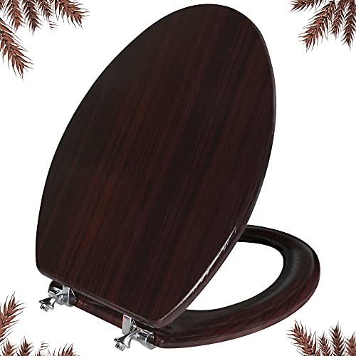 Elongated Toilet Seat Molded Wood Toilet Seat with Zinc Alloy Hinges, Easy to Install also Easy to Clean, Anti-pinch Wooden Toilet Seat by Angol Shiold (Elongated, Dark Brown) - color: Dark Brown, size: Zinc Alloy Hinge