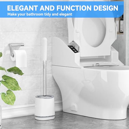 TRENTI Toilet Brush and Holder Set - Bristles Bowl Brush Head with Ventilated Holder, Wall Mounted Compact Set for Bathroom Deep Cleaning - color: White