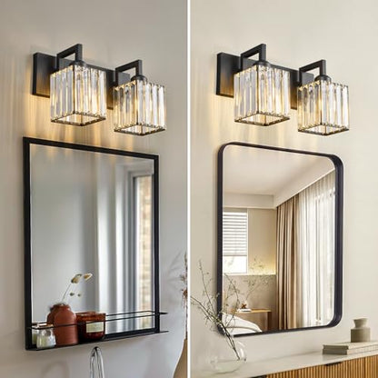 Modern Bathroom Vanity Light 2-Lights Black Crystal Bathroom Wall Light Vanity Light Fixtures - color: Black Crooked, size: 2-light